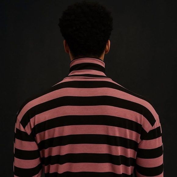 Men's Pink and Black Stripe Mock Neck - Picture 5 of 10